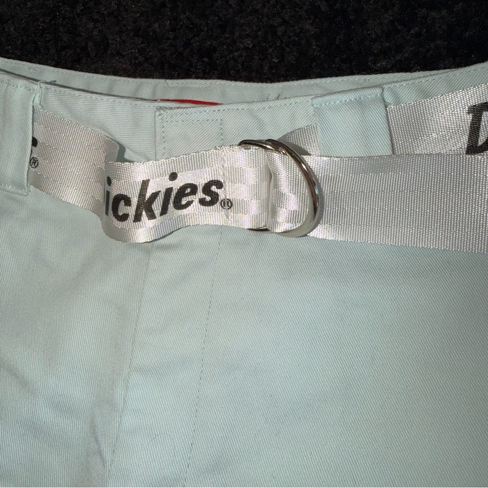 Dickies Light Blue Raw Hem Mini Skort with Logo Belt Size 25 NWOT - Picture 6 of 8